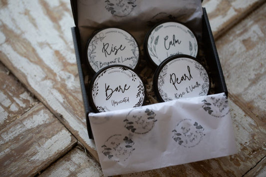 Bundle pack of 4 handmade whipped body butters in a box